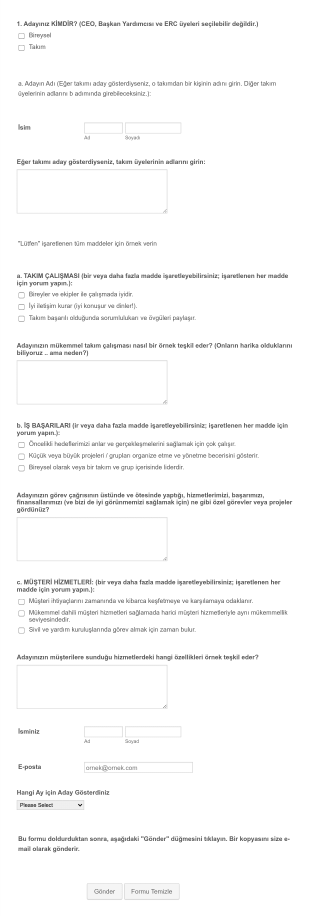 Çalışan Adaylık Form Şablonu