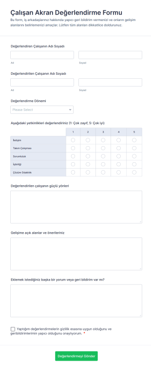 Çalışan Akran Değerlendirme Form Template
