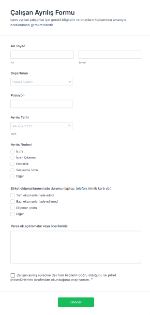 Çalışan Ayrılış Form Template