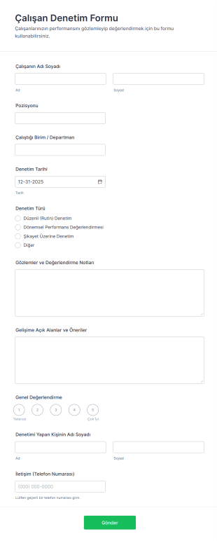 Çalışan Denetim Form Template