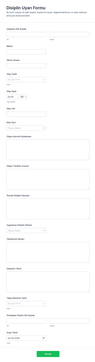Çalışan Disiplin Form Şablonu