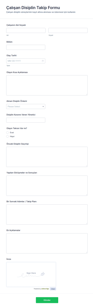 Çalışan Disiplin Takip Form Şablonu