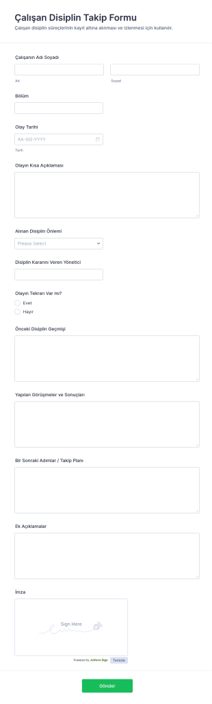 Çalışan Disiplin Takip Form Şablonu