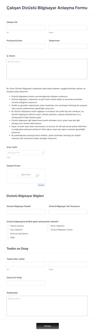 Çalışan Dizüstü Bilgisayar Anlaşma Form Şablonu