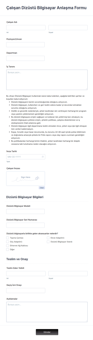 Çalışan Dizüstü Bilgisayar Anlaşma Form Şablonu