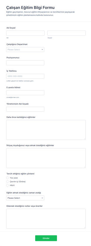 Çalışan Eğitim Bilgi Form Şablonu