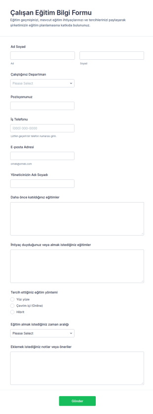 Çalışan Eğitim Bilgi Form Şablonu