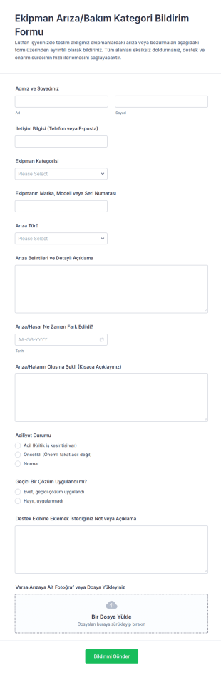 Çalışan Ekipman Sorunu Form Şablonu