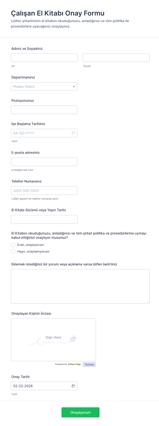 Çalışan El Kitabı Onay Form Şablonu