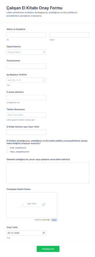 Çalışan El Kitabı Onay Form Şablonu