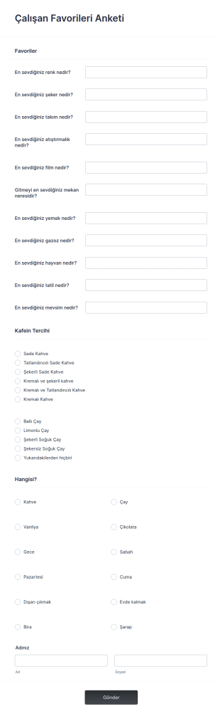 Çalışan Favorileri Anketi Form Şablonu