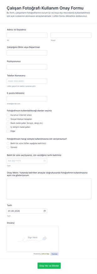 Çalışan Fotoğrafı Kullanım Onay Form Şablonu