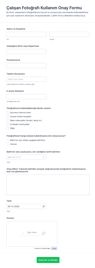 Çalışan Fotoğrafı Kullanım Onay Form Şablonu