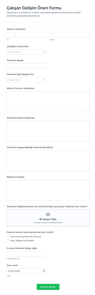 Çalışan Gelişim Öneri Form Şablonu