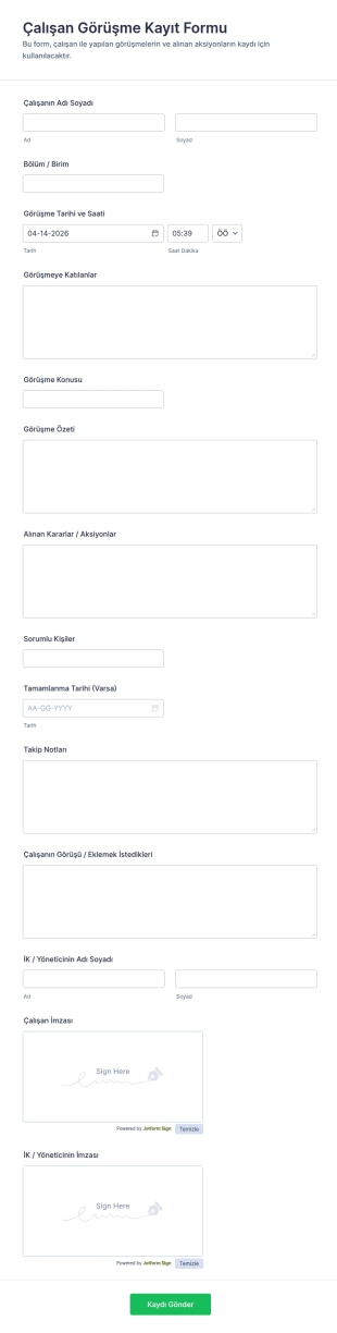 Çalışan Görüşme Kaydı Anketi Form Şablonu