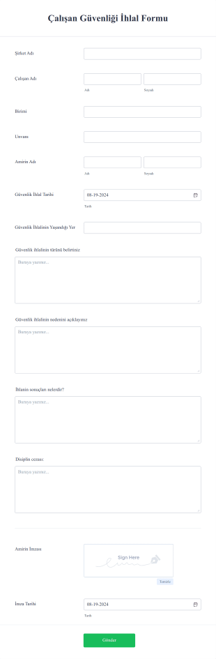Çalışan Güvenliği İhlal Form Şablonu