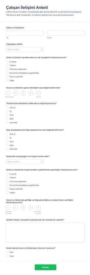 Çalışan İletişimi Anketi Form Şablonu