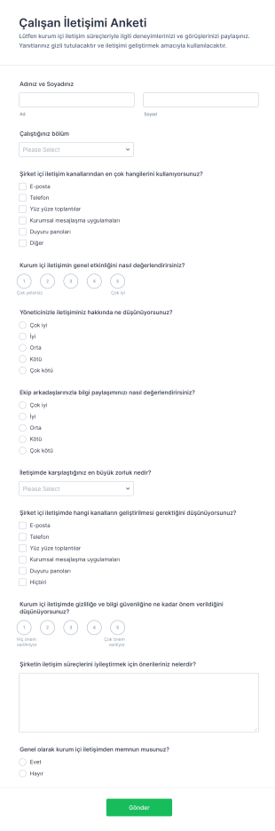Çalışan İletişimi Anketi Form Şablonu