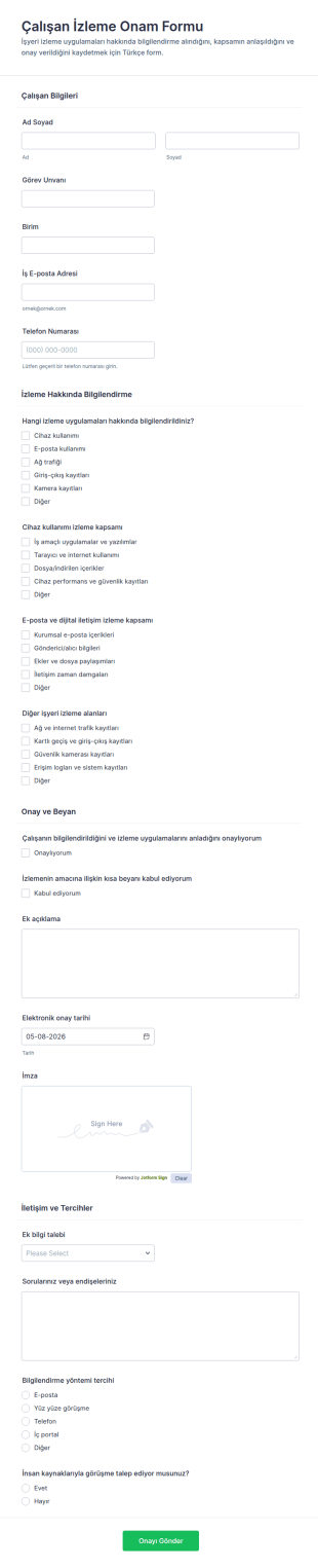Çalışan İzleme Onayı Form Şablonu