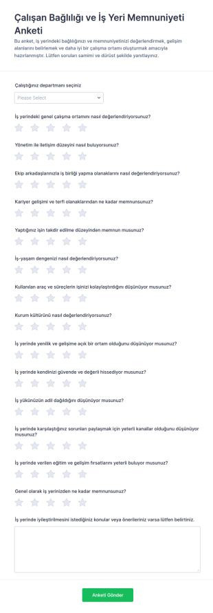 Çalışan Katılım Anketi Form Şablonu