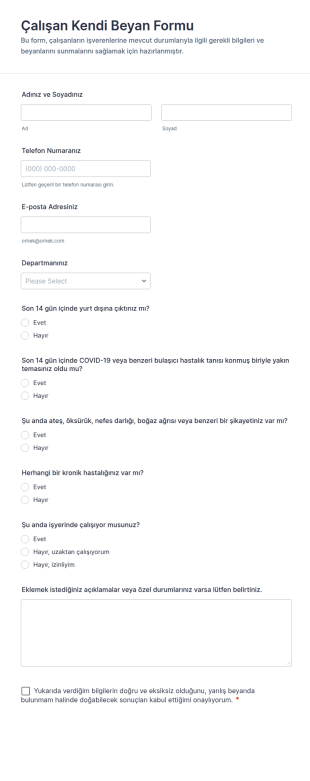 Çalışan Kendi Beyan Form Şablonu
