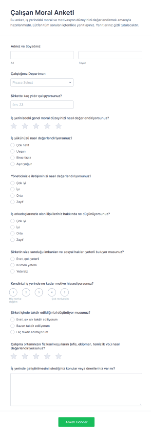 Çalışan Moral Anketi Form Şablonu