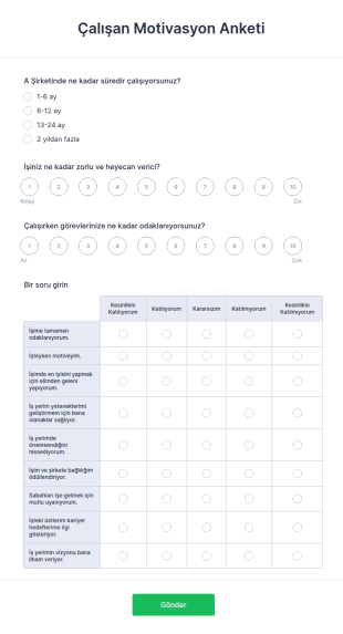 Çalışan Motivasyon Anketi Form Şablonu