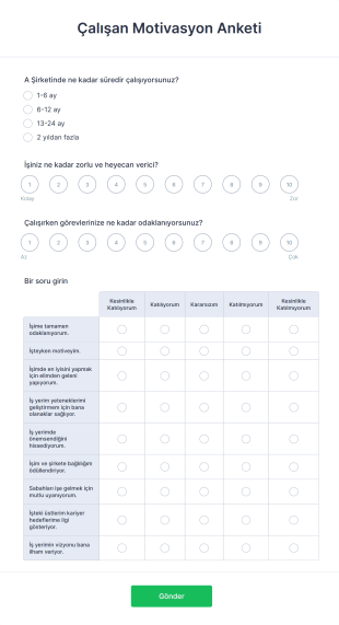 Çalışan Motivasyon Anketi Form Template