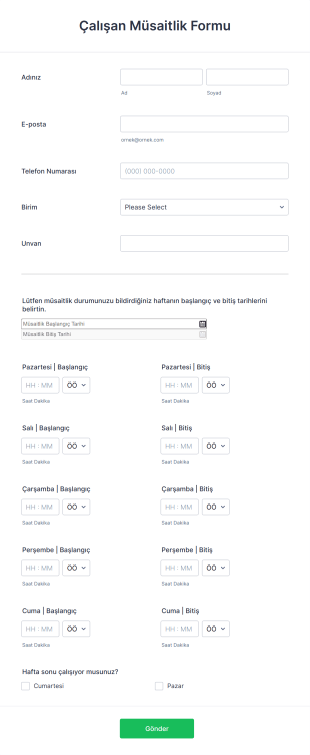 Çalışan Müsaitlik Form Template
