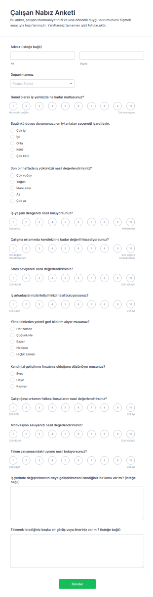 Çalışan Nabız Anketi Form Şablonu