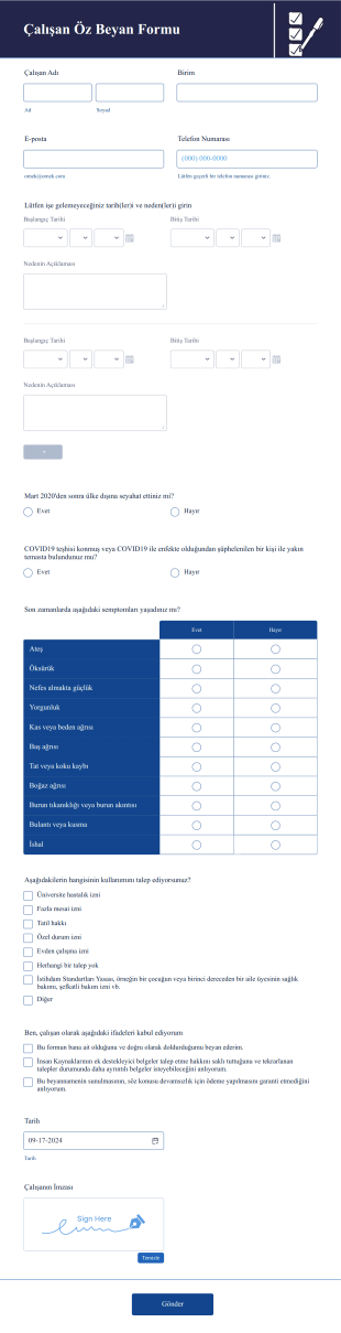 Çalışan Öz Beyan Form Template