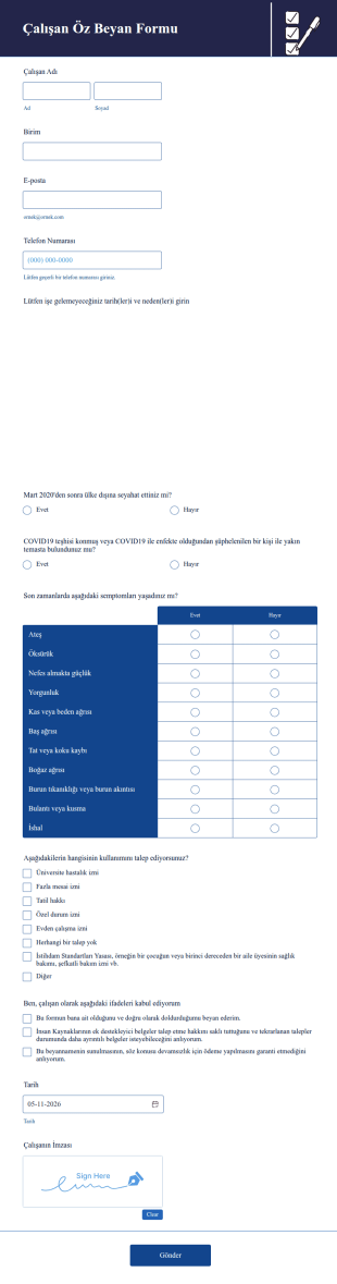 Çalışan Öz Beyan Form Şablonu