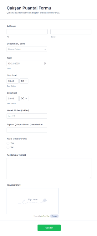 Çalışan Puantaj Form Template