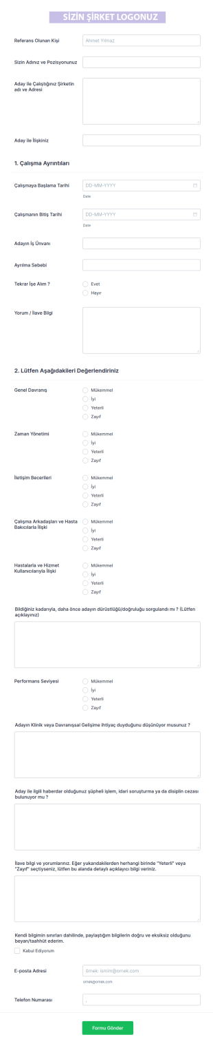 Çalışan Referans Talebi Form Şablonu