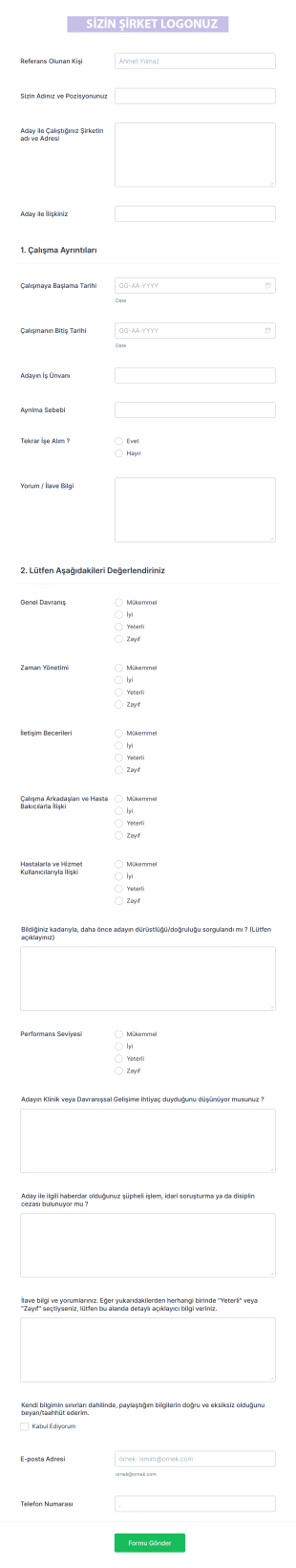 Çalışan Referans Talebi Form Template