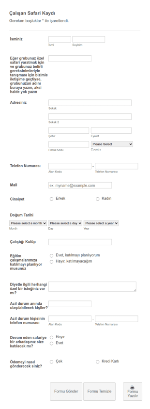 Çalışan Safari Kaydı Form Şablonu