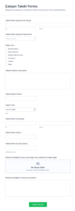 Çalışan Takdir Form Şablonu