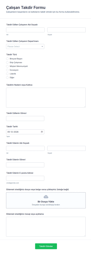 Çalışan Takdir Form Şablonu