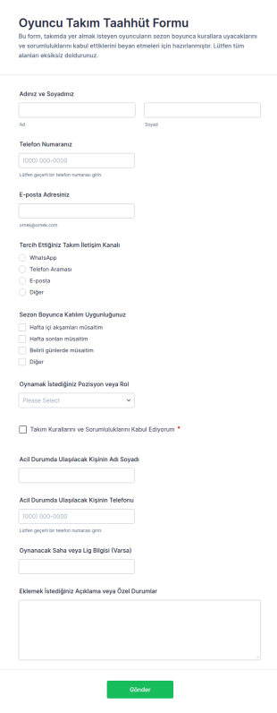 Çalışan Takım Taahhütleri Anketi 🎯🤝 Form Şablonu