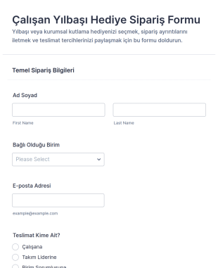 Çalışan Tatil Hediyesi Sipariş Form Şablonu