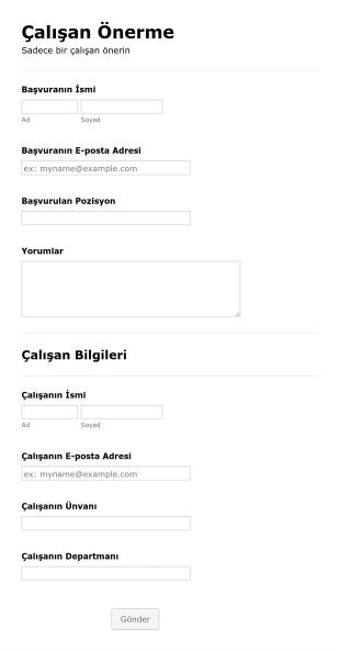 Çalışan Tavsiye Form Template