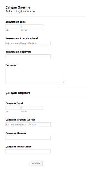 Çalışan Tavsiye Form Şablonu