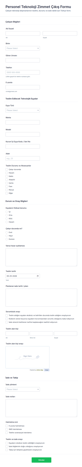 Çalışan Teknoloji Çıkış Form Şablonu