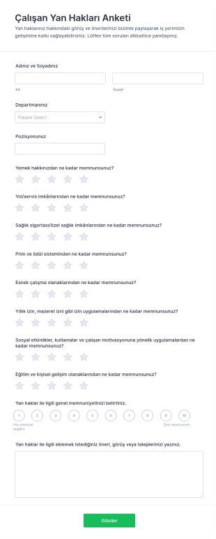 Çalışan Yan Hakları Anketi Form Şablonu