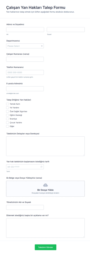 Çalışan Yan Hakları Talep Form Şablonu