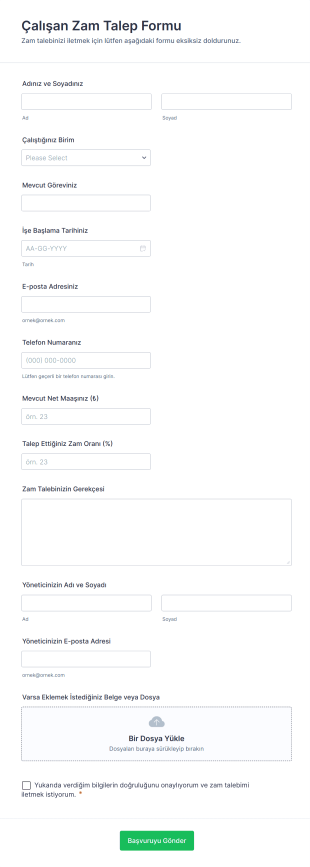 Çalışan Zam Talep Form Şablonu