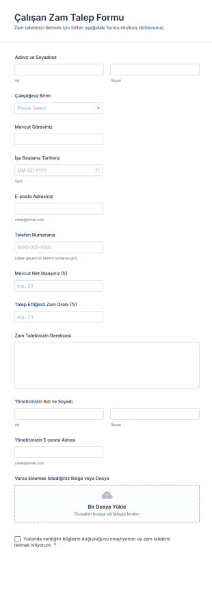 Çalışan Zam Talep Form Şablonu