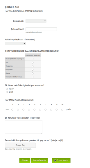 Calisan Zaman Cizelgesi Ve Raporlama Araci Form Şablonu