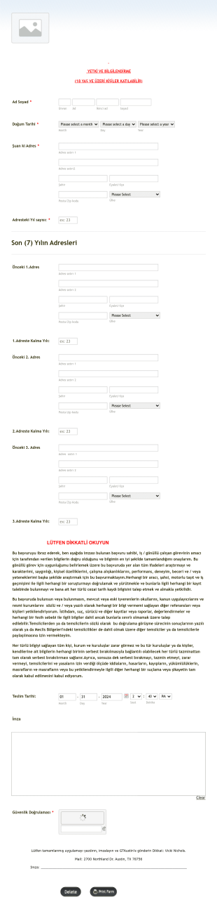 Çalışma İzni Başvuru Form Template