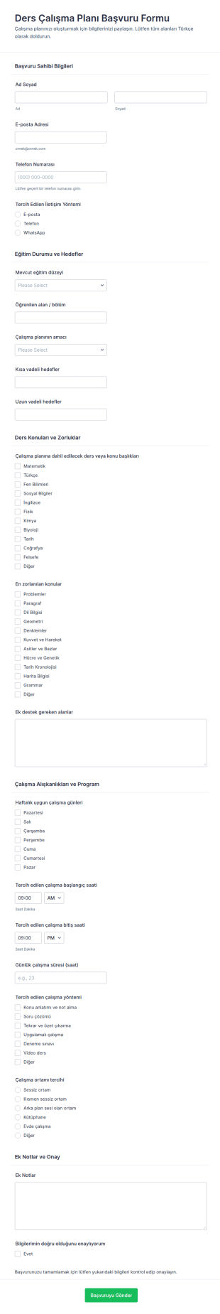Çalışma Planı Teslim Form Şablonu
